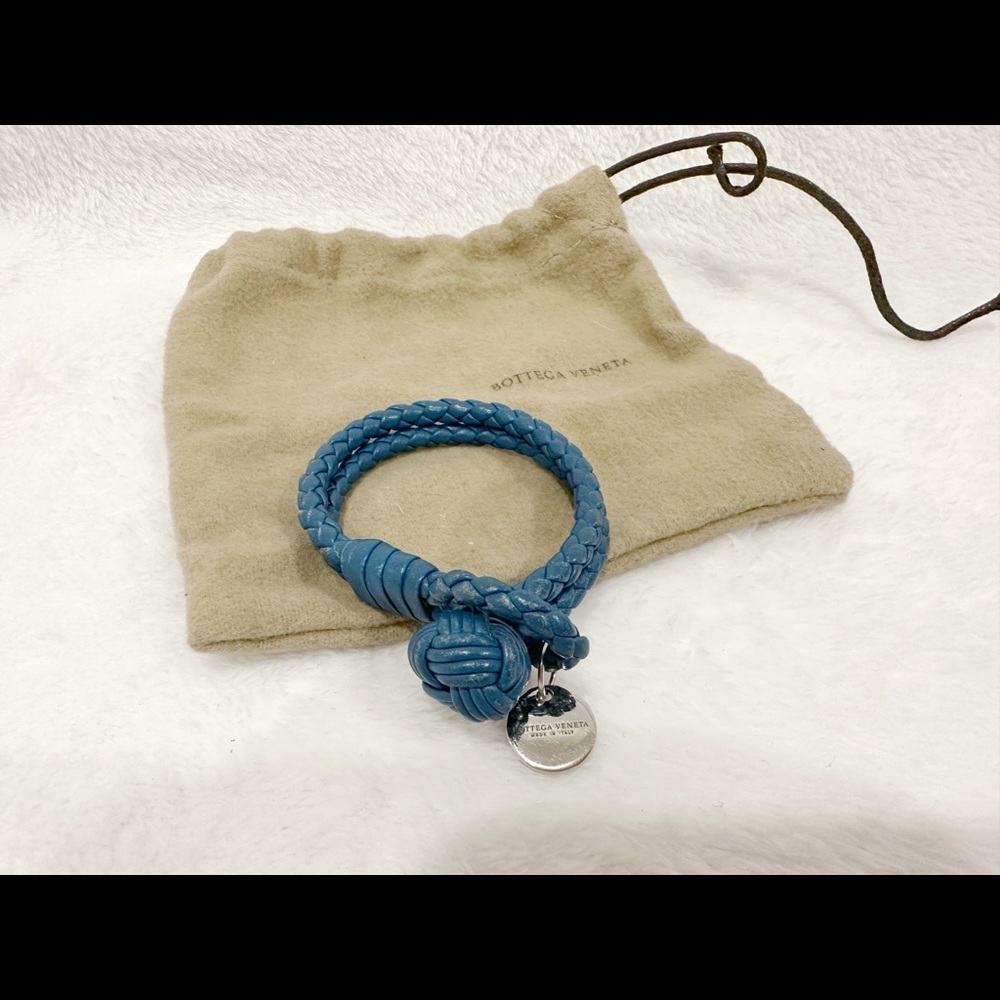 Bottega Veneta Intrecciato Braided Nappa Leather Bracelet in Blue